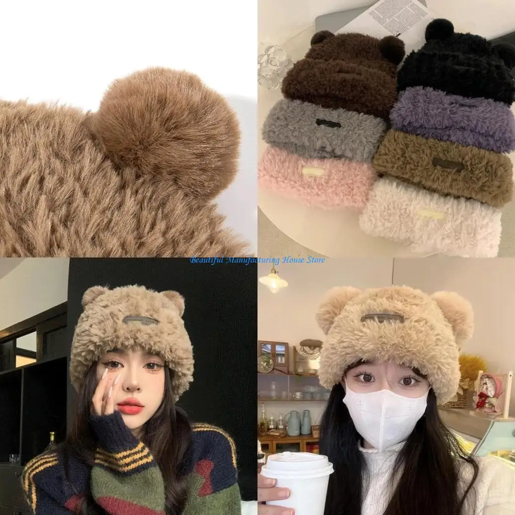 

E56A Cartoon Bear Ear Hat for Girls Winter Windproof Hat Warm Birthday Gifts