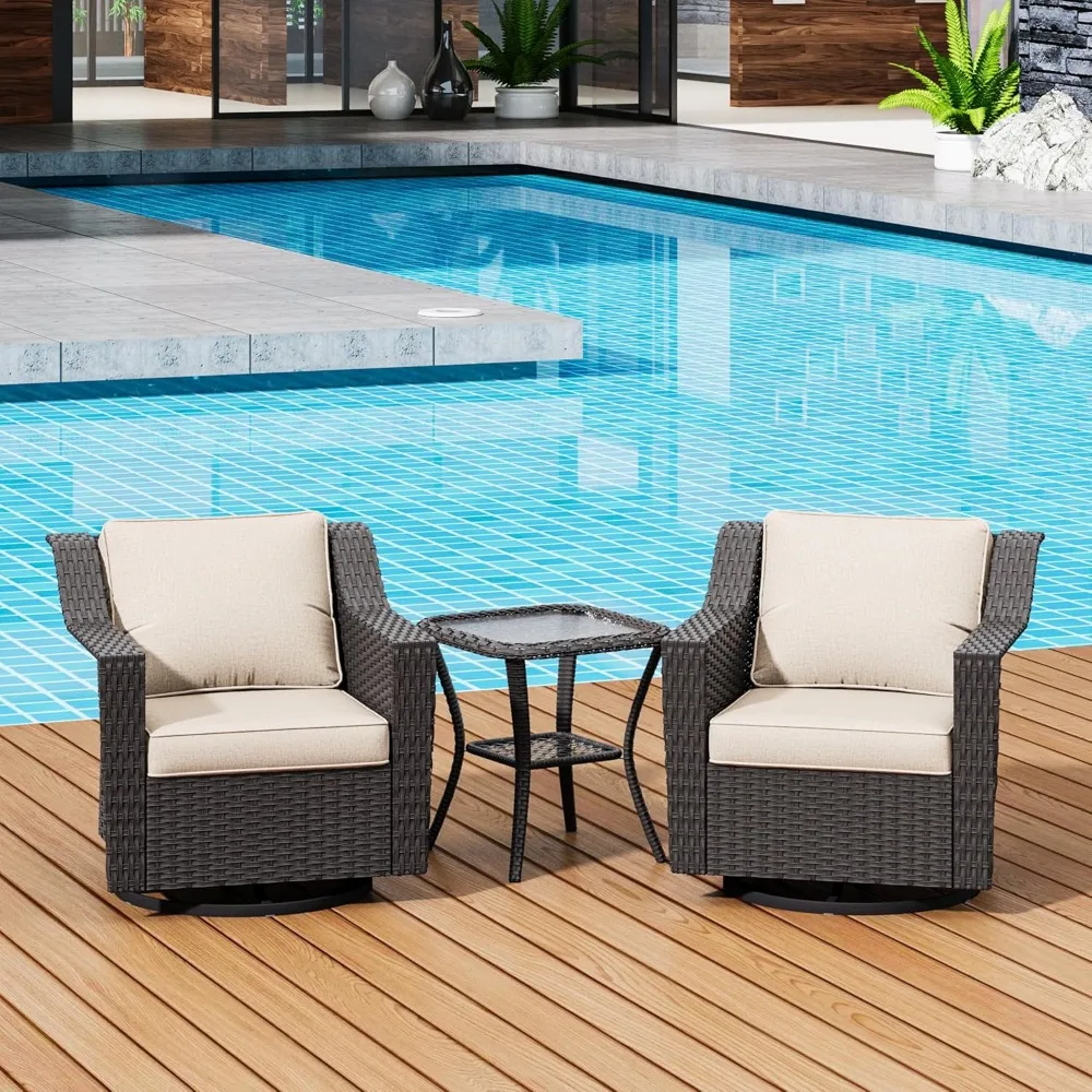 كراسي هزازة من الخيزران في الهواء الطلق ومجموعة طاولة جانبية: كرسيين بذراعين دوارين مع وسائد قابلة للغسل #6