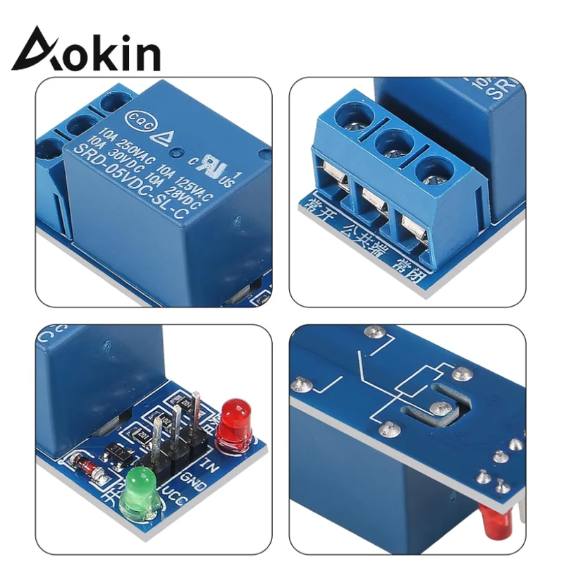 Aokin 5V 1 Channel Relay Module Relay Switch with OPTO Isolation High Low Level Trigger Compatible with Arduino Raspberry pi