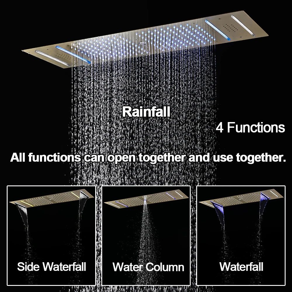 M Boenn 5 Functions Lover Shower Set 35*12 Inch Couple LED Shower Head Rainfall Smart Thermostatic Mixer Faucet Massage Body Jet