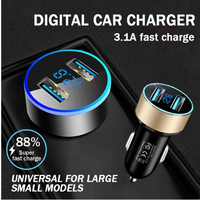 3.1A Car Charger for Cigarette Lighter 12V 2 Port Dual USB Quick Fast Charging Car Charges With LED Display Voltmeter For Cars