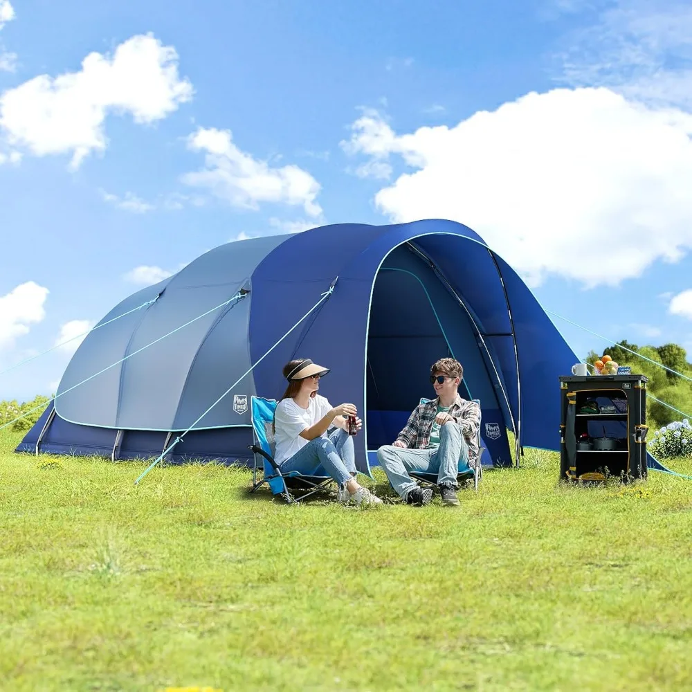 

8 Person Camping Tent with Large Porch, Portable Waterproof Windproof Family Tent with Rainfly Carry Bag Room Divider, Easy Set