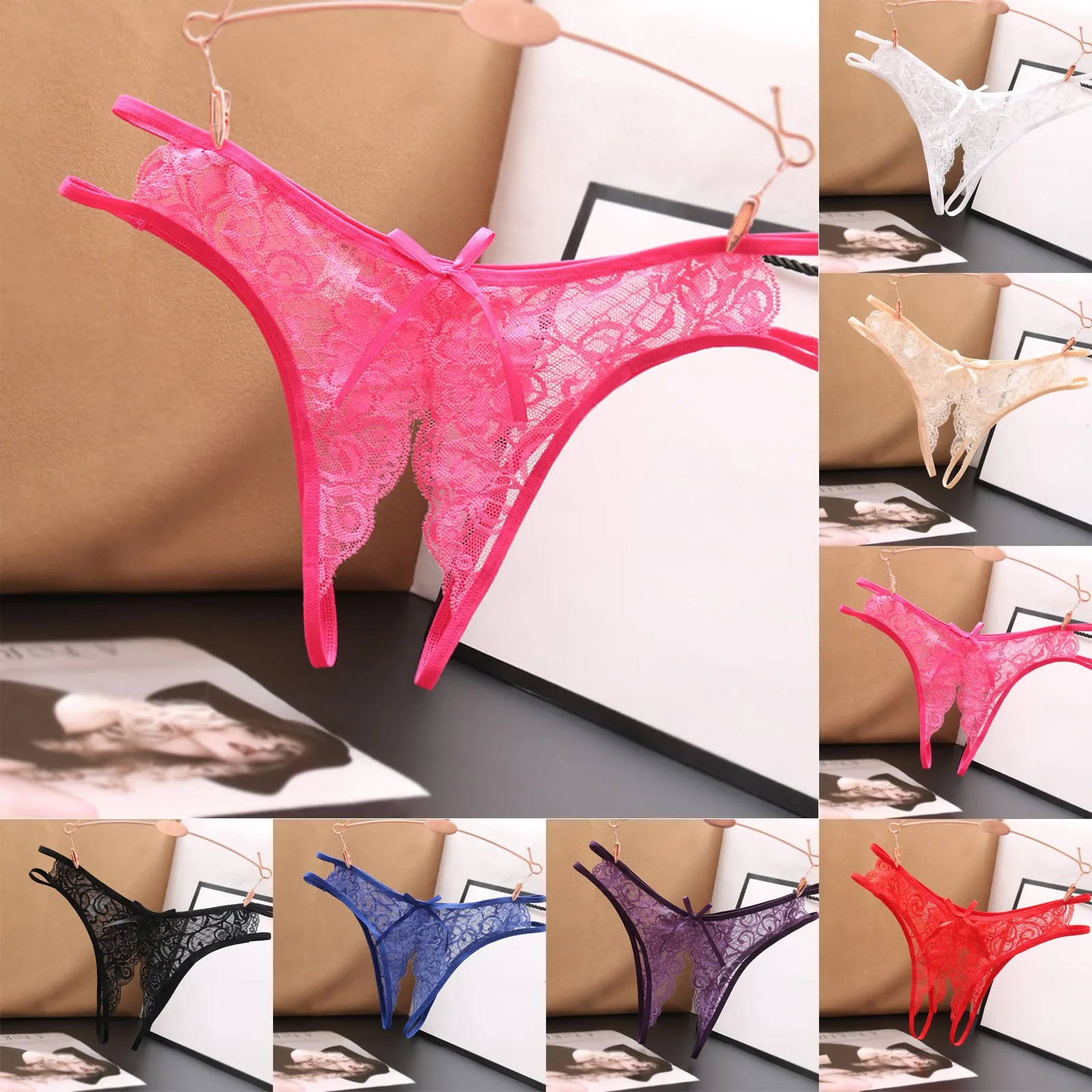 

Sexy Crotch Opening Women'S Panties Lingerie Lace Bowknot G-String Thong Floral Temptation Underwear For Ladies Erotic Pantys