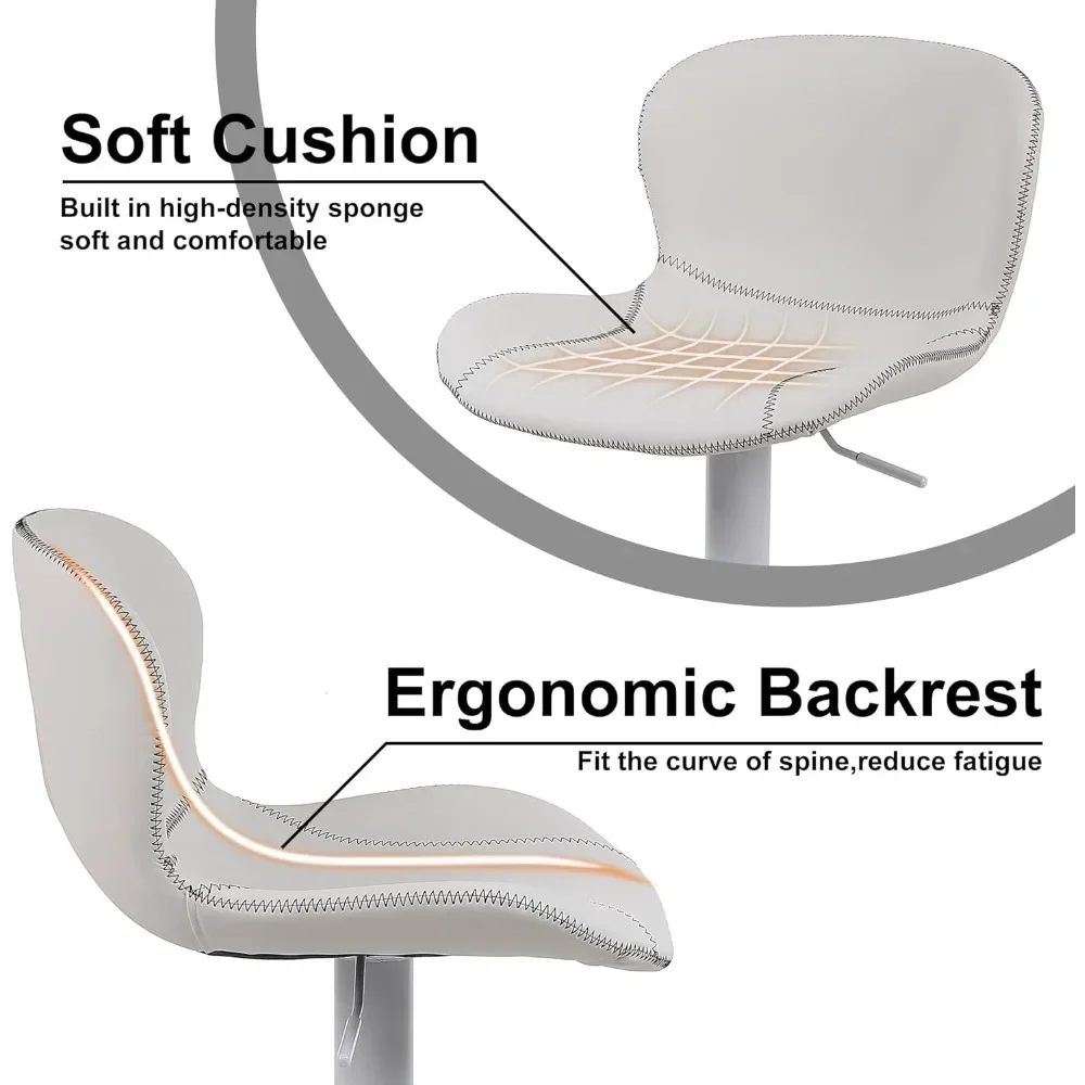 مجموعة مقاعد بار مكونة من 2، مقاعد بارتفاع من جلد البولي يوريثان مع ظهر، كراسي بار دوارة قابلة للتعديل للارتفاع، مقعد جزيرة المطبخ