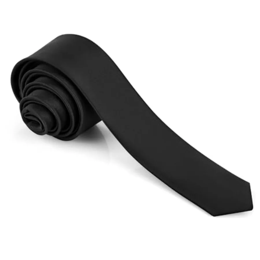 

JUNMEISI Men's Ties Solid Pure Color 1.58" 4CM Plain Slim Necktie Skinny Black Ties For Men