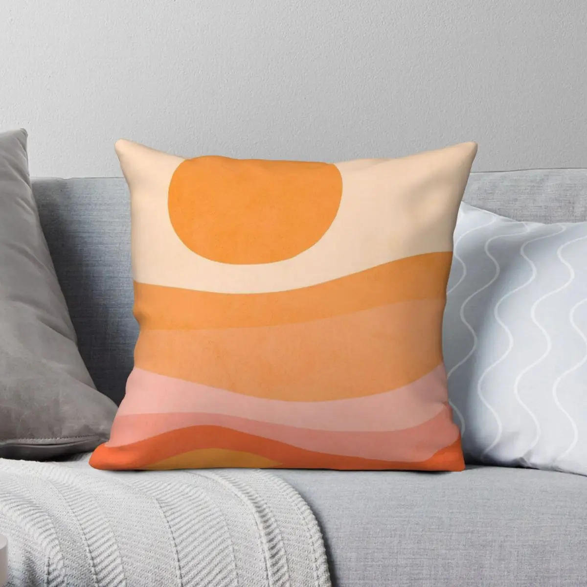 Mid Modern Golden Summer Sunset Pillowcase Polyester Linen Velvet Printed Zip Decor Sofa Cushion Cover