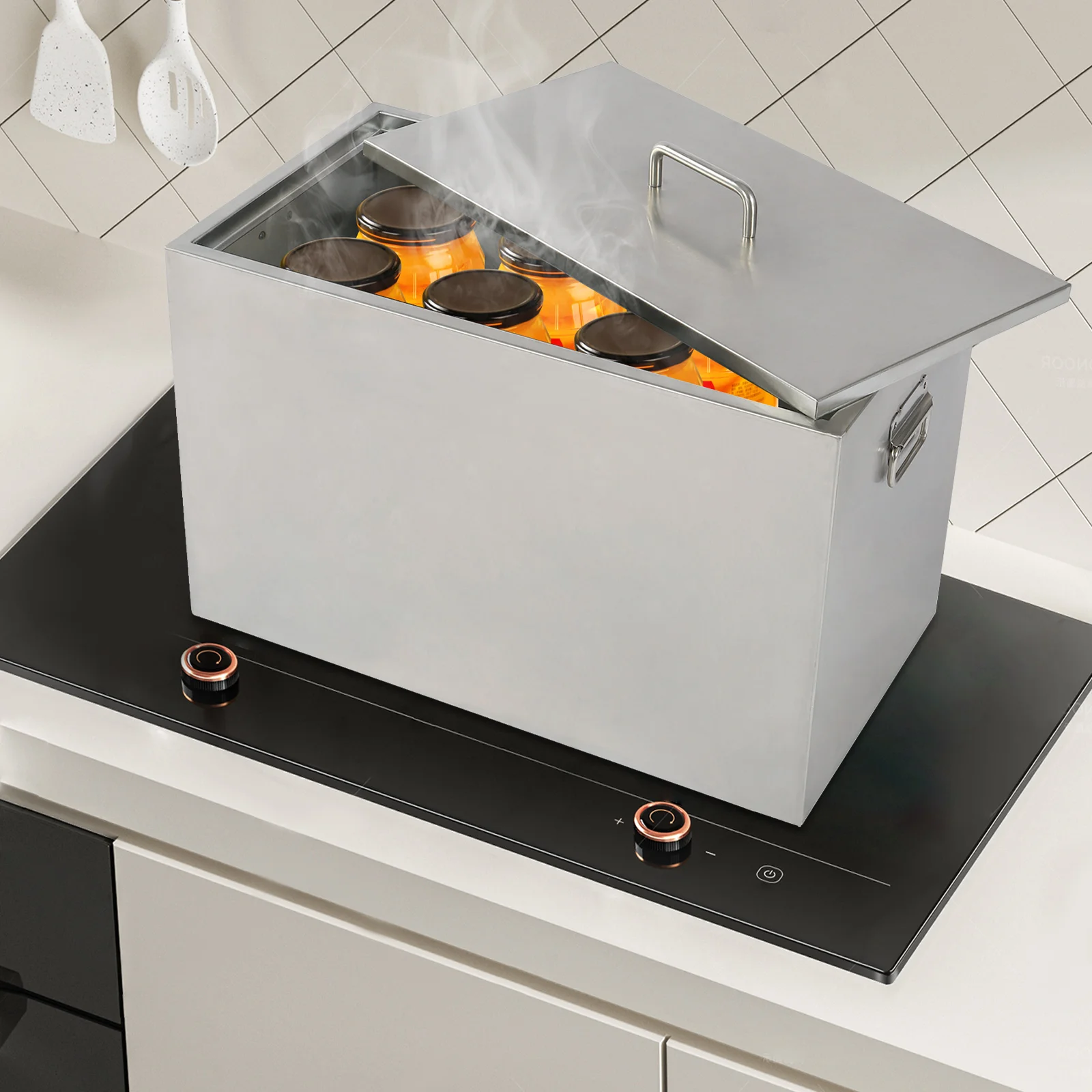 

50-литровая водяная баня для консервирования, большая кастрюля из нержавеющей стали для консервирования на плите с 2 решетками, для солений, ягод, квашеной капусты