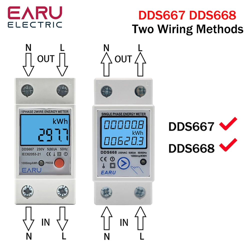 Single Phase LCD Digital Energy Meter Reset Zero kWh Voltage Current Power Consumption Counter Electric Wattmeter 220V Din Rail