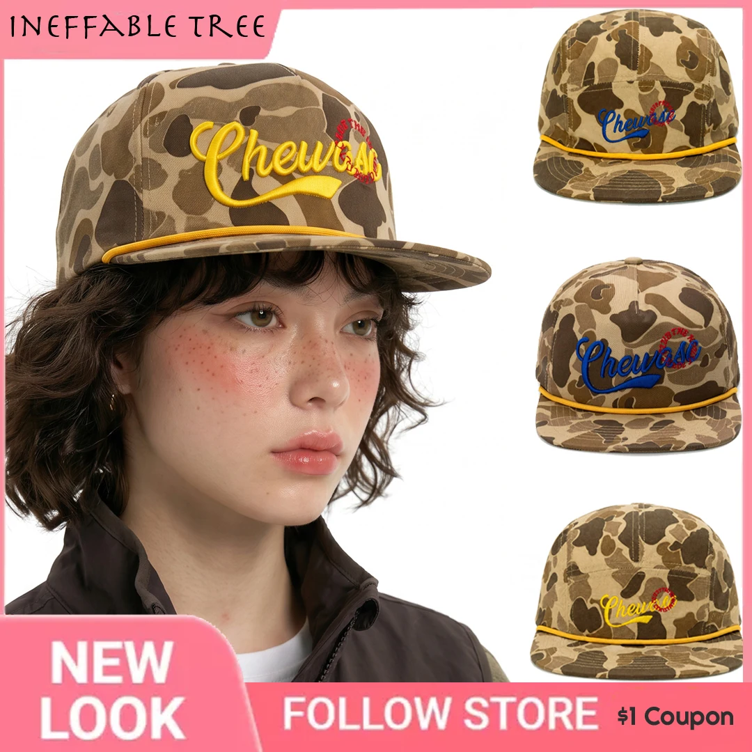 Y2K American Camouflage 5-Panel Baseball Hats for Female Trendy Brand Hip Hop Flat Brim Outdoor Tooling Cap Men Chapeau Homme