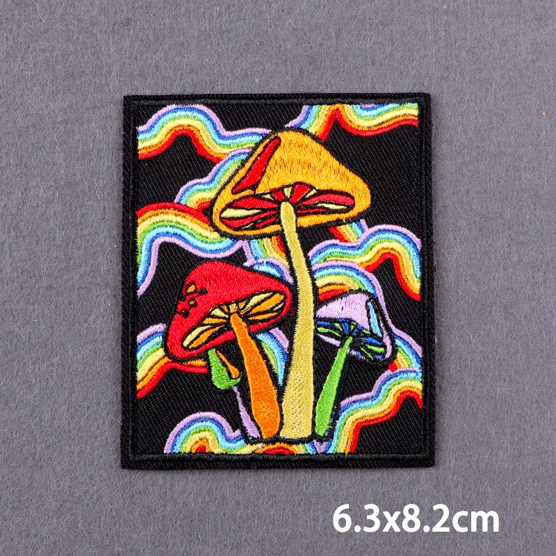 DIY Mushroom Iron On Patches For Clothing Thermoadhesive Patches Punk Embroidery/Fusible Patch Skull Stripes Hippie Sun Decor