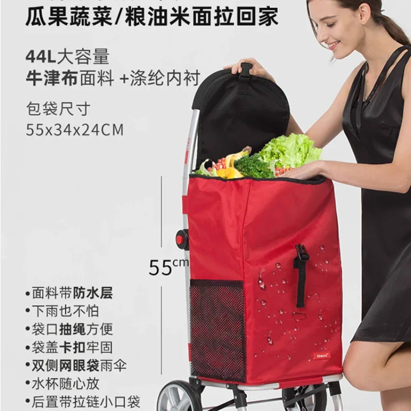 Shopping cart for groceries, foldable aluminum alloy for elderly household climbing