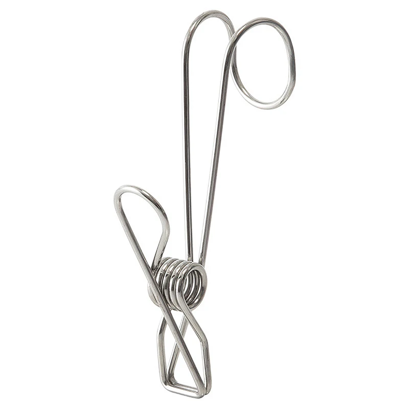 4 Pcs Stainless Steel Long Tail Clip With Hooks Metal Hanger Clips Clothes Pins For Hanging Outdoor Kitchen Office