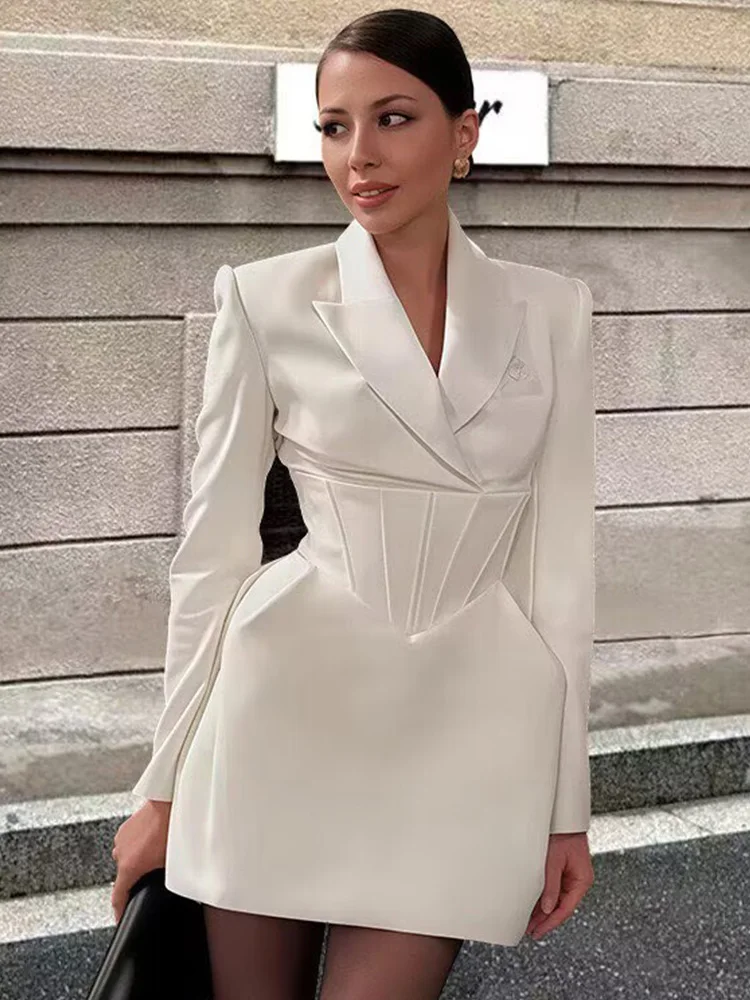 

HH весеннее женское двухцветное однотонное платье-блейзер с длинными рукавами и бриллиантами, женское элегантное мини-платье с лацканами и молнией на талии