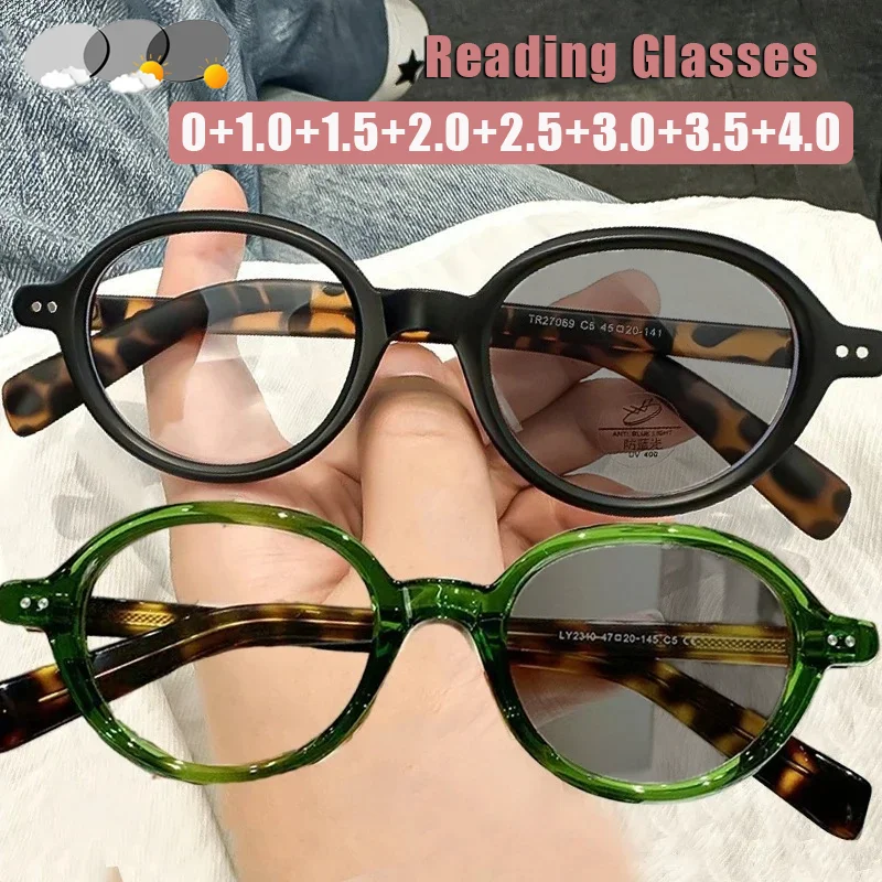 

Oval Small Frame Photochromic Presbyopia Glasses Women's INS Style Unisex Blue Light Blocking Glasses with Plus Diopters