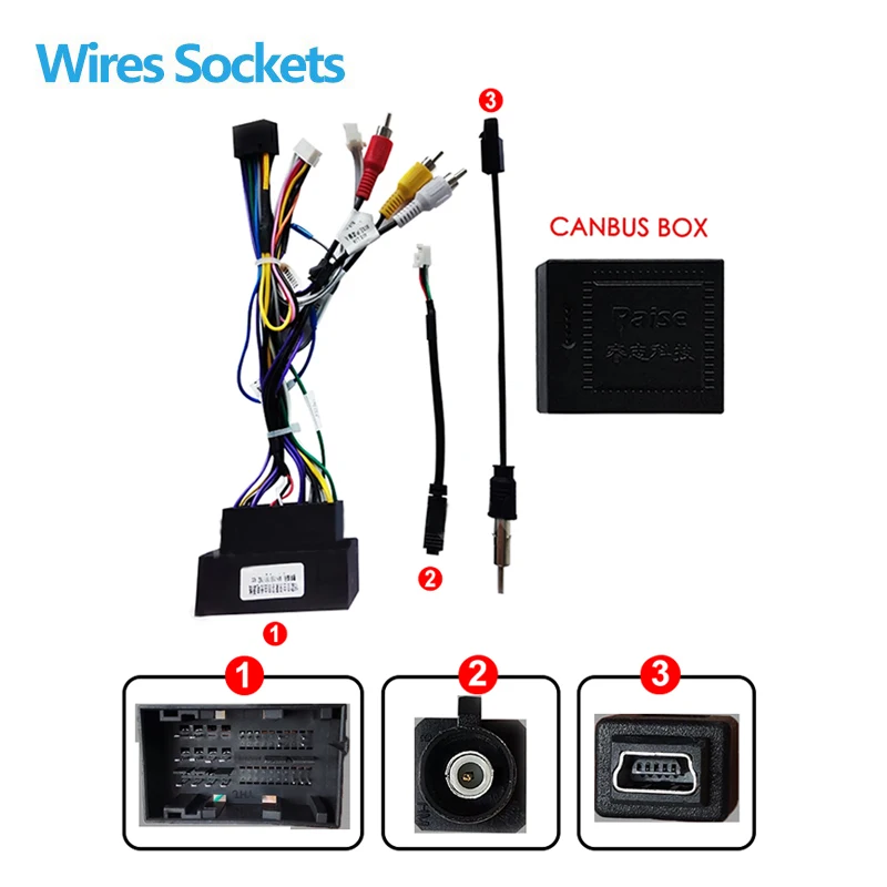 Adaptador de cabo de alimentação para carro, dvd, android, 16 pinos, com caixa canbus, para jeep, cherokee, compass, renegado, fiat, cablagem de