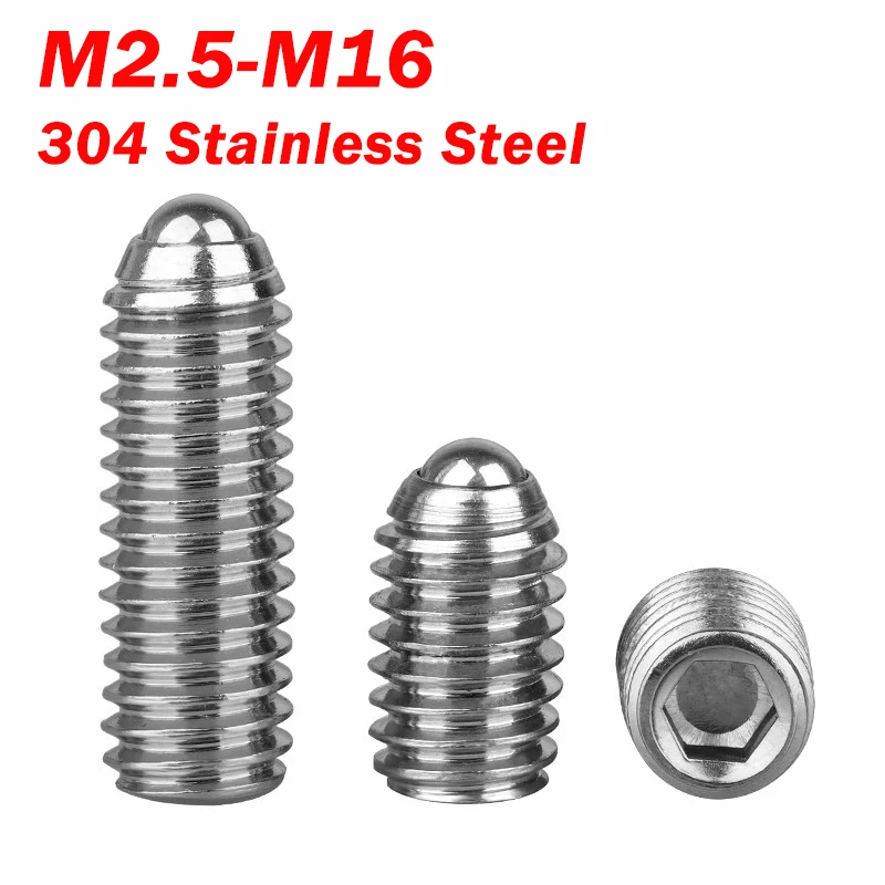 304 Stainless Steel M2.5 M3 M4 M5 M6 M8 M10 M12 M16 Hex Socket Allen Spring Ball Plunger Grub Point Set Screw Bolt L: 4-60mm