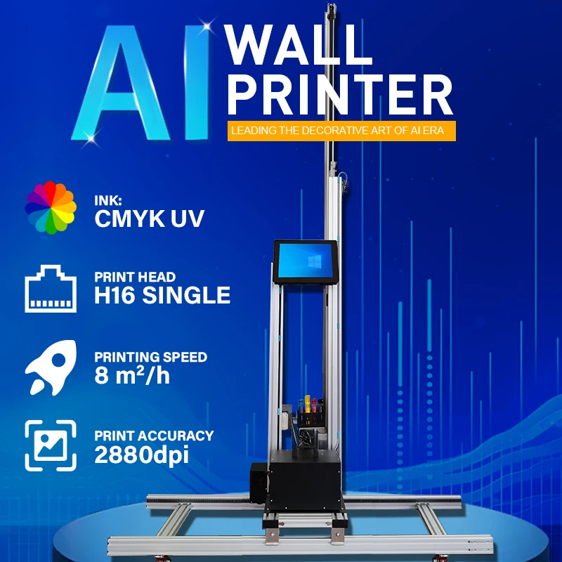 TH-UV12K CMYK UV حبر واحد H16 رأس الطباعة 8 مربع في الساعة دقة 2880 ديسيبل متوحد الخواص طابعة حائط AI للعمل الداخلي والخارجي