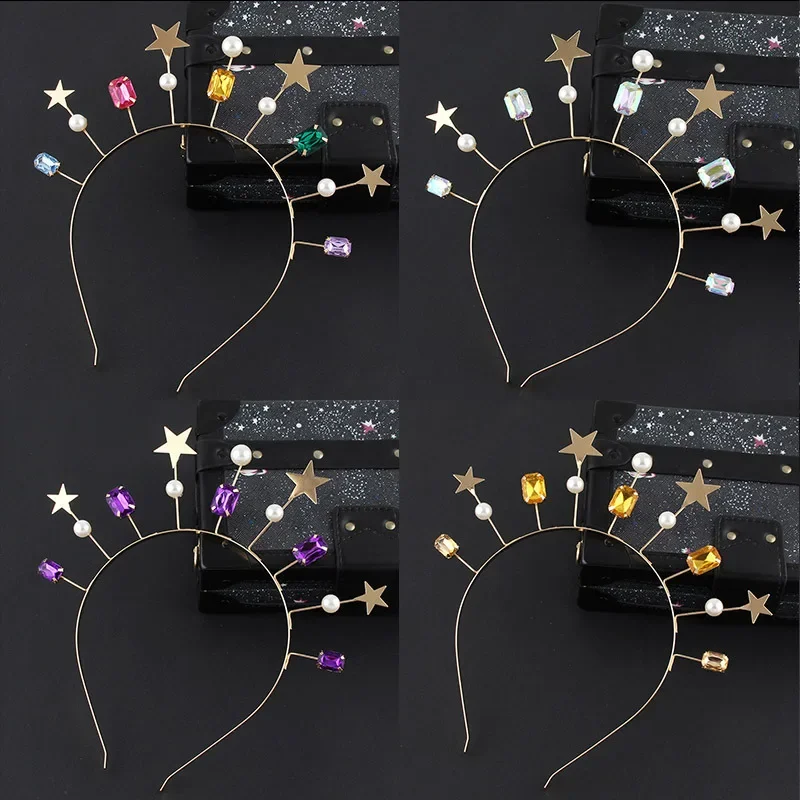 

10pcs Pearl Diamond Star Halo Crown Bridal Crystal Headband Silver Headpiece Tiara Goddess Costume Wedding Birthday Party Favors