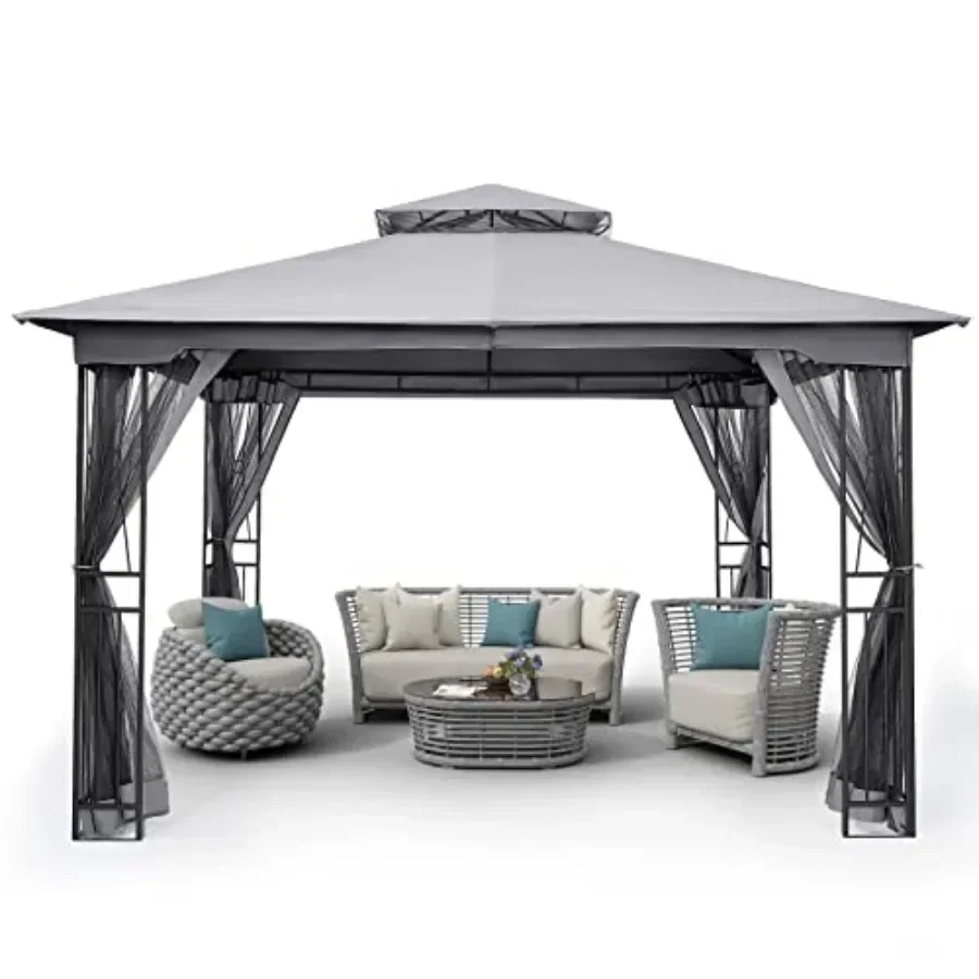 10' X 12' Outdoor Patio Gazebo  Gazebo for Garden Yard Patio with Ventilation Double Roof with Mosquito Netting