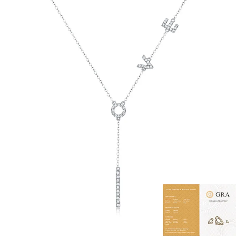 

Fashion Classic Moissanite Tassel Letter Love Necklace For Charms Women 925 Silver Party Jewelry Gift LUNYIZUAN