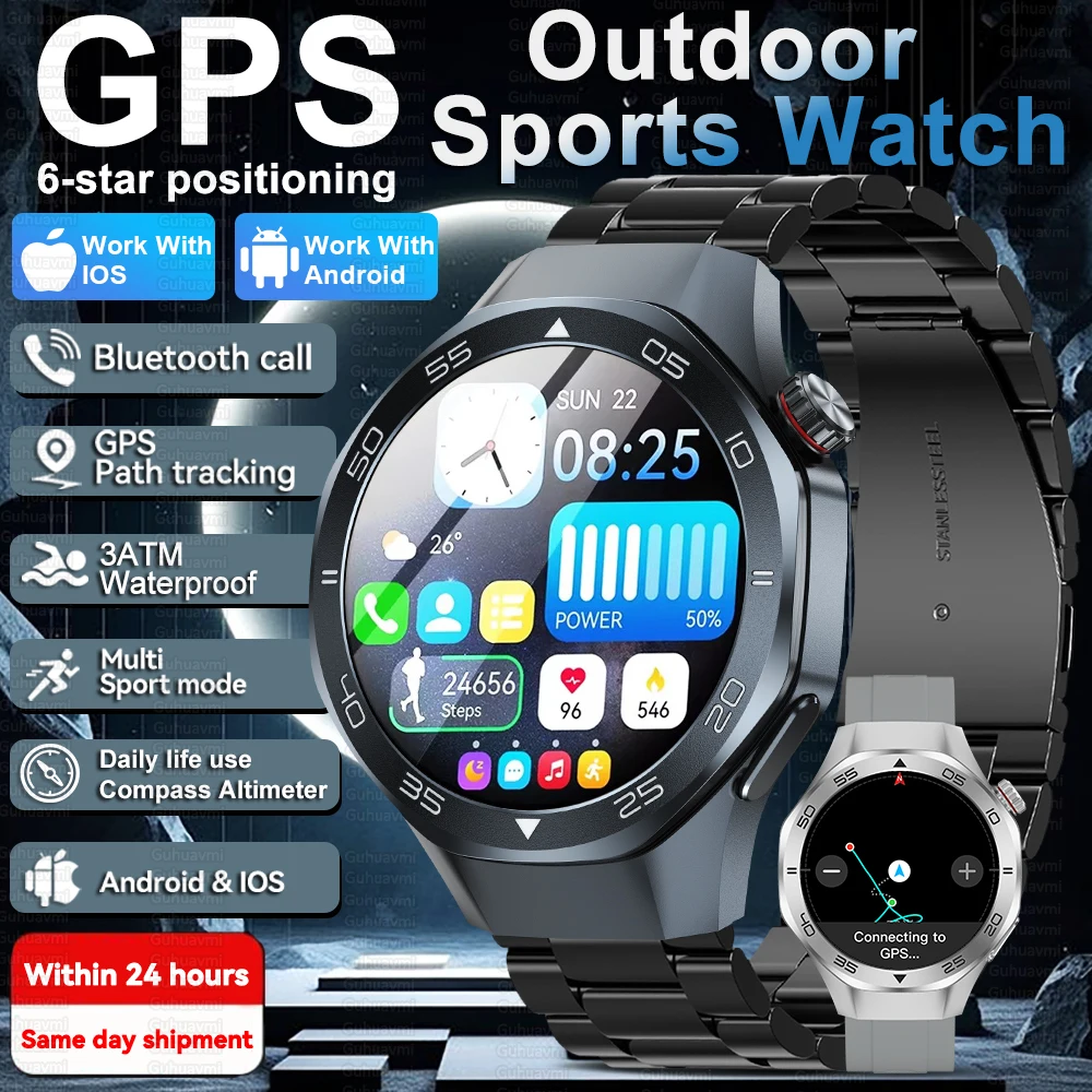 

2025Новые Смарт-часы с GPS-позицией для мужчин, 1,53-дюймовый AMOLED HD-экран, компас, частота сердечных сокращений, 3 атм, водонепроницаемые умные часы для занятий спортом и бизнеса