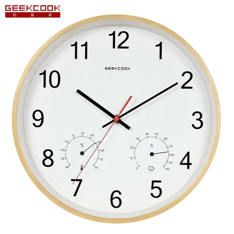 Thermohygrometer Multifunctional Silent Wall Clock for Home Decor Light Cloud Light Wind Wooden Nordic Japanese Style Wall