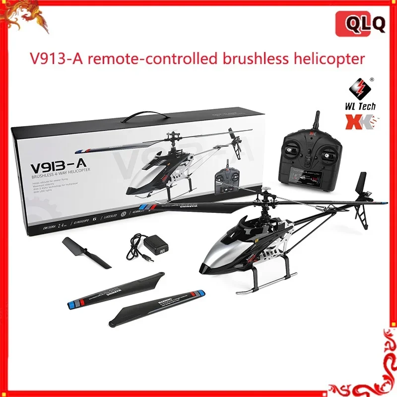 Wltoy\'s New Rc Plane V913-a Four Channel Remote-controlled Fixed Height Brushless Helicopter Large Aircraft Model Toy Model