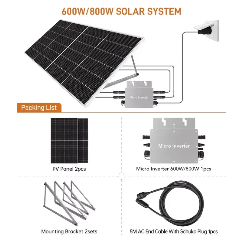 800W Grid Connected Solar Panel Full Set Balcony Photovoltaic System Plug and Play Home Solar Energy Saving Unit