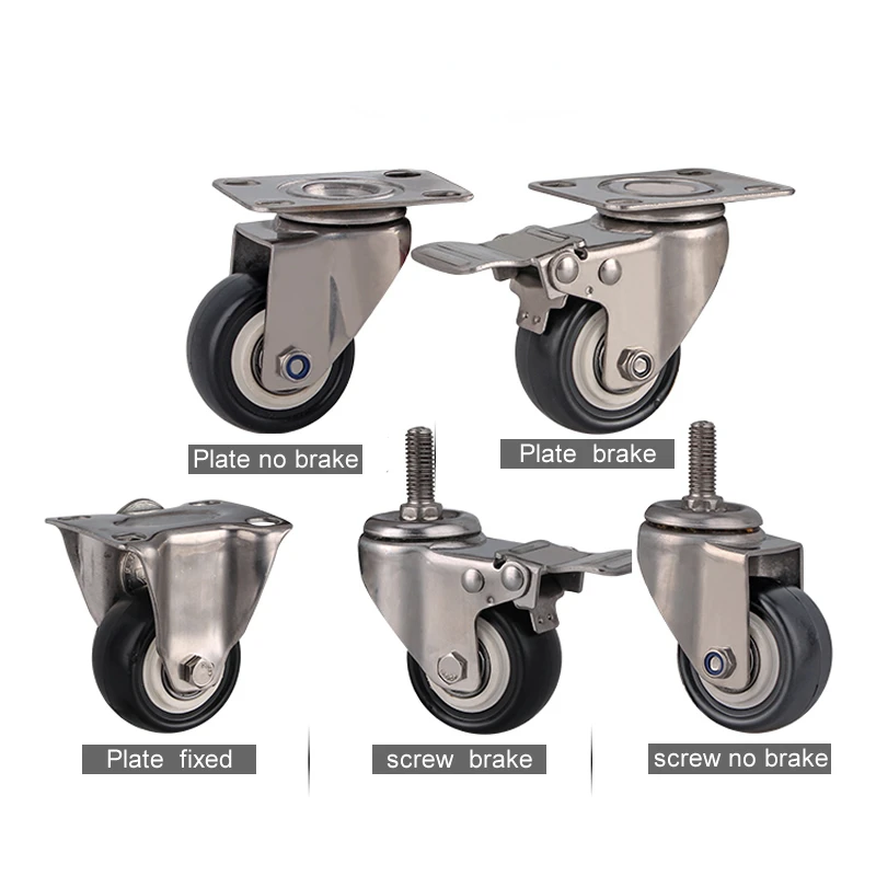2 Inches Casters Wheels with 304 Stainless Steel Frame Polyurethane Tread Mute No Rust for Humid Environment Industrial PU Caste