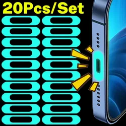 20/5Pcs Luminous Charging Port Protective Film Protector Cover Type-C Charging Port Protective Sticker for iPhone Samsung Phone