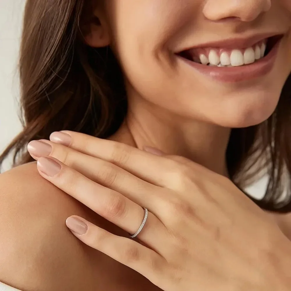 Monkton 1.6mm Srebrne Pierścionki Zaręczynowe Próby 925 dla Kobiet, Złota Obrączka Ślubna z Diamentami 14K, Pół-wieczna Obrączka dla Dziewczyny, Prezent Biżuteryjny — zdjęcie 5