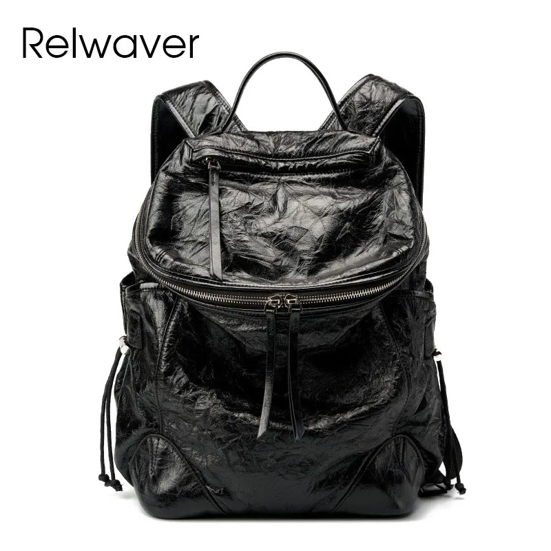 Relwaver women backpack genuine leather backpack 2025 spring summer fashion lady double shoulder bag soft big traveling backpack