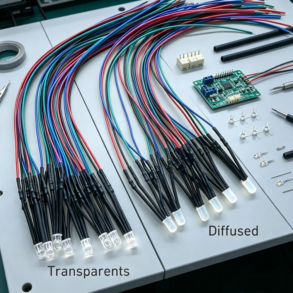 10 /50pcs DC 9-12V  5mm Round 20cm Pre Wired  LED Lamp Light  RGB Transparents /Diffused Multicolor Diode Emitting Diodes LED