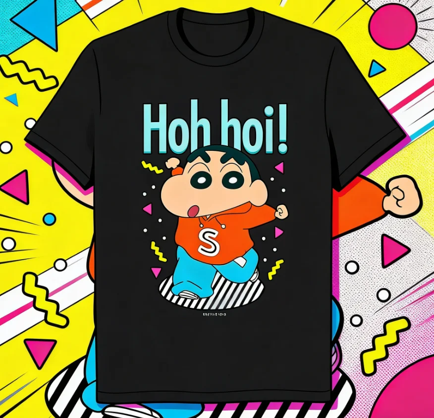 Crayon Shin Chan Hoh Hoi Print T Shirt Men Women Oversized Cute Cartoon Short Sleeve Casual Tee Top