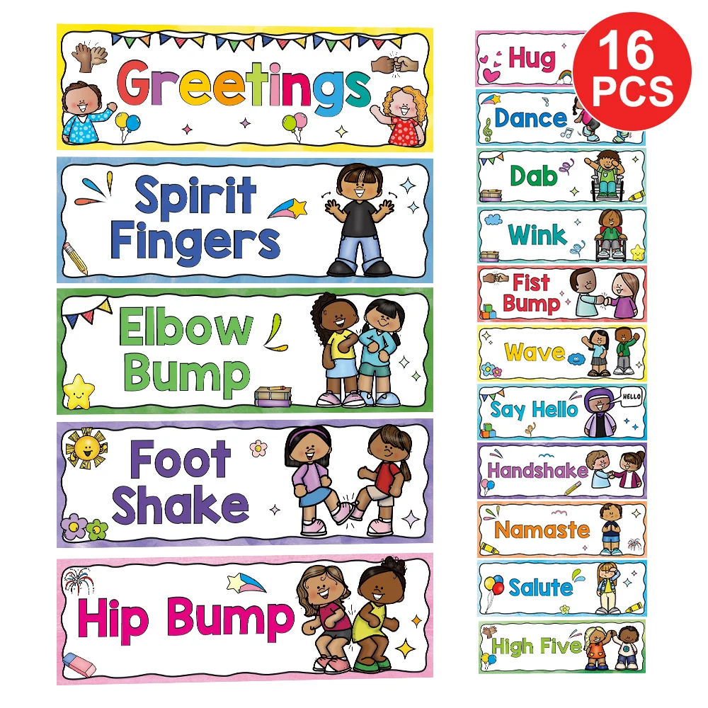 16PCS Morning Greetings Classroom Decora Social Greetings for Kids Bulletin Poster for Preschool  Elementary Teacher Supplies