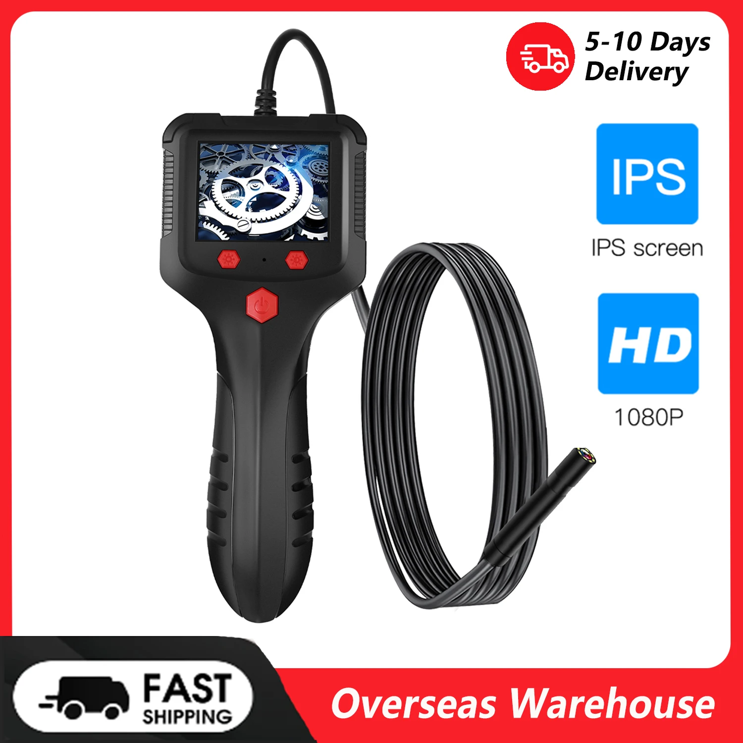 P100 Industrial Endoscope  2.4'' IPS ScreenDigital Borescope IP67 Waterproof Snake Handheld Inspection Camera with 6 LED-Lights