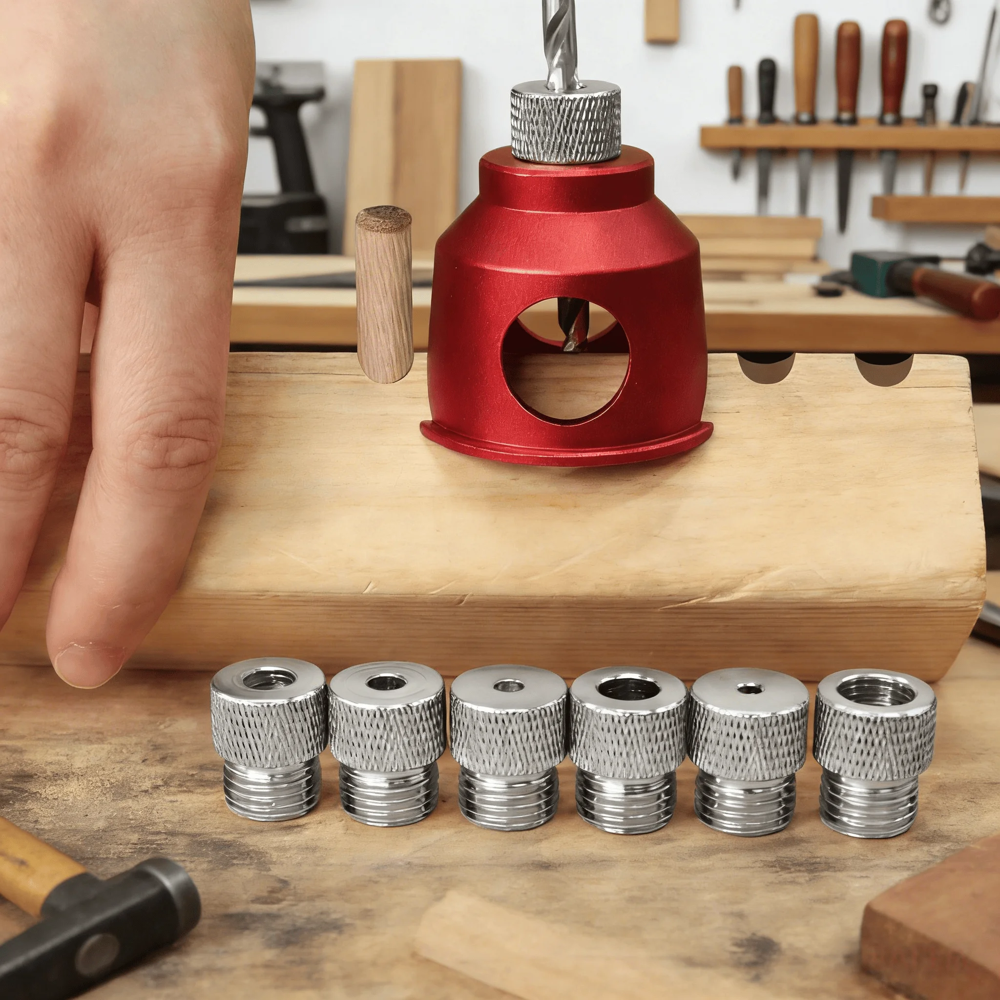 Vertical Drill Guide Doweling Jig Deluxe Set, Drill Bushing & Logs & Drill Bit Positioning Straight Angled Locator Hole Puncher