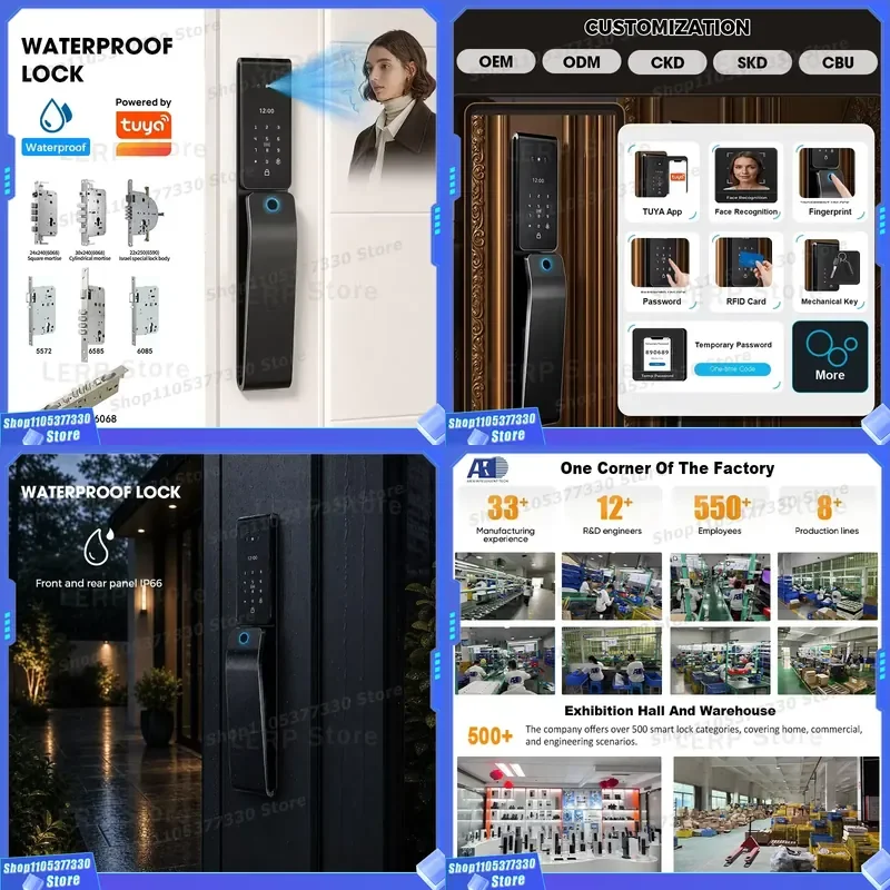 Smart WiFi Door Lock with Facial Recognition and Fingerprint Scanner IP66 Waterproof Visual Intercom Graffiti App Remote