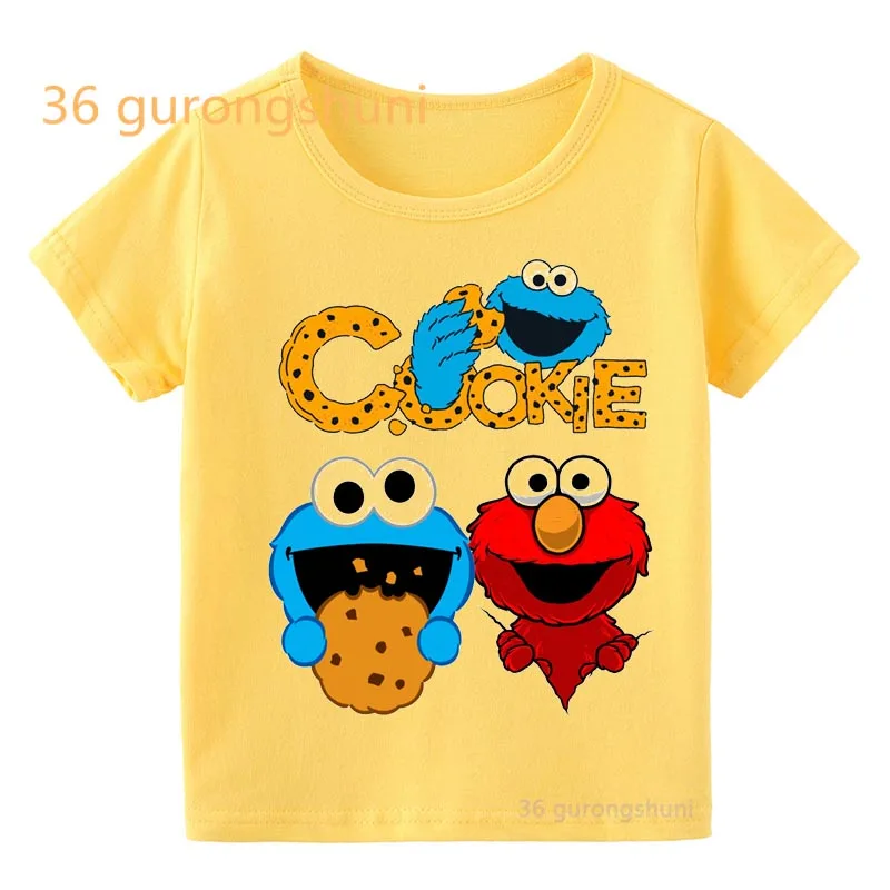 Kids T Shirt Boys T Shirts 2 3 4 5 birthday Elmo Cookie Monster Yellow T-shirts summer Tops For baby boy Shirts Children Clothes