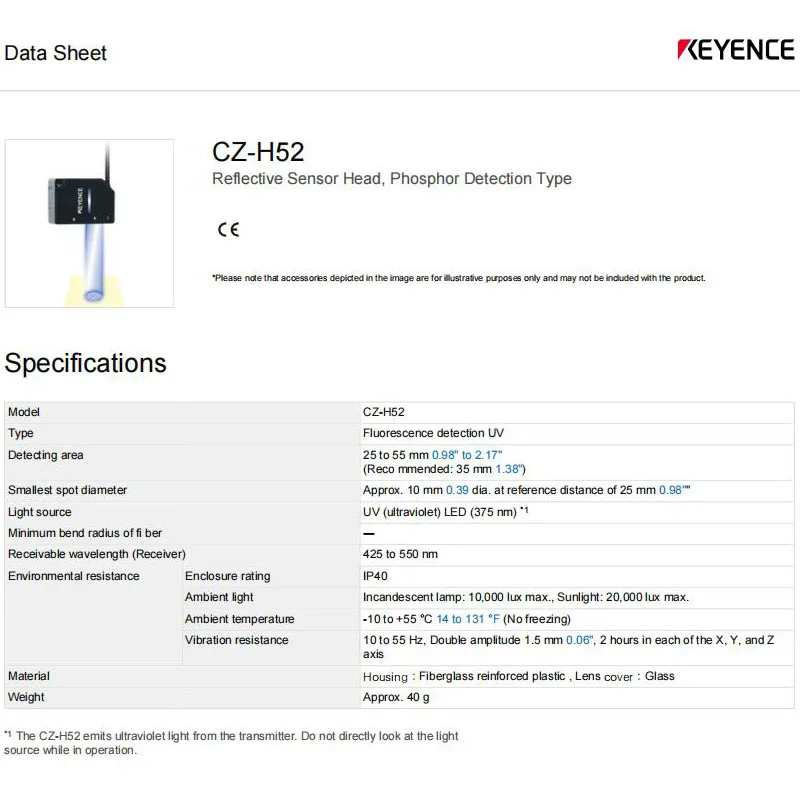 CZ-H52 100% original KEYENCE Fluorescent detection reflective digital fiber optic sensor in stock, welcome to consult