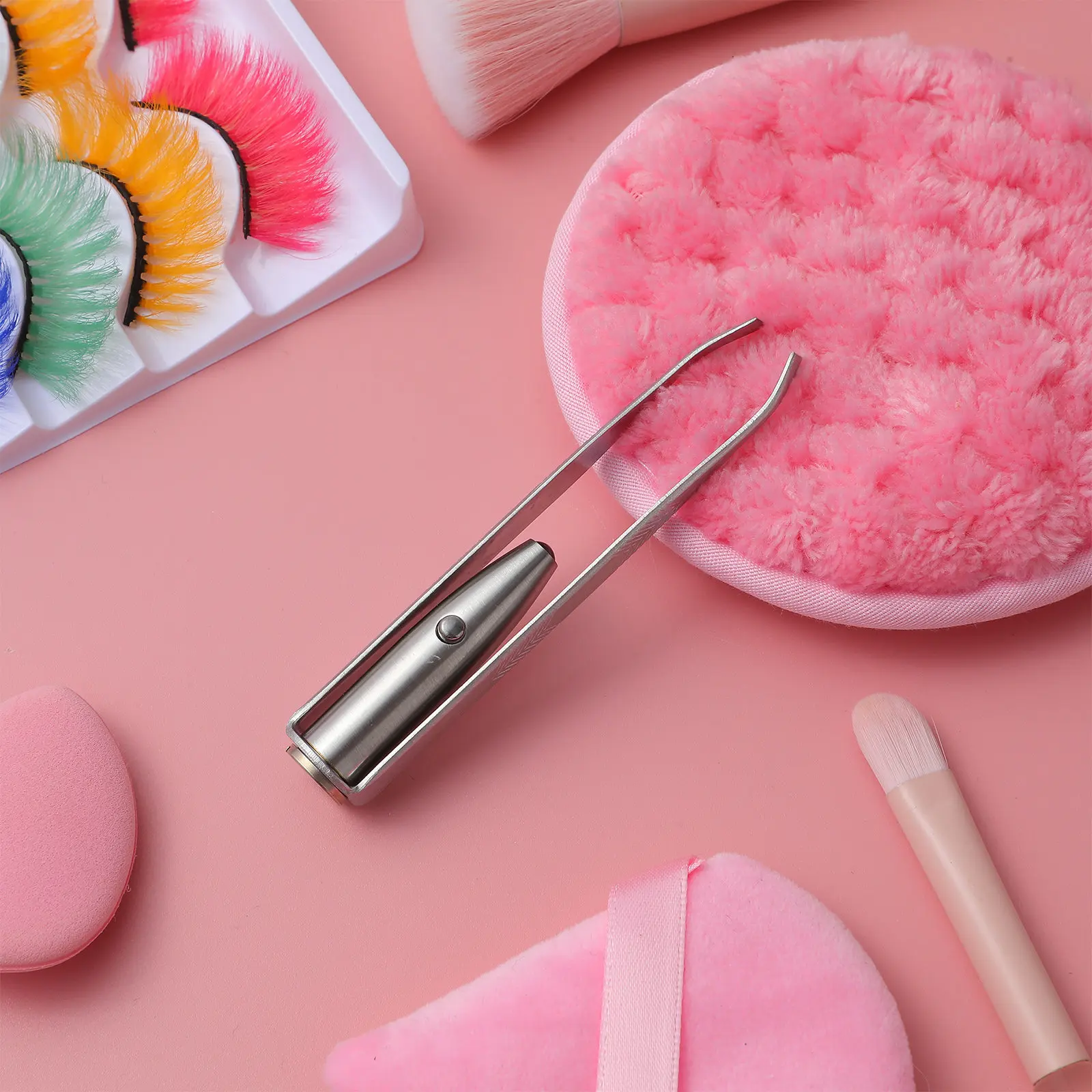 LED Light Eyebrow Tweezer Built-in Illuminated Lamp for Precise Eyebrow Trimming Easy Push Button on Off Compact Travel Friendly