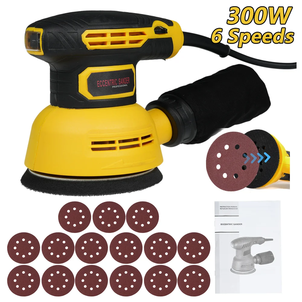 300W 5Inch Random Orbital Sander 12000RPM 6Variable Speed Sander Machine High Performance Dust Collection System for Woodworking