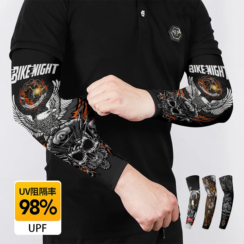 1 Par de Mangas Protectoras para Hombre, para Motociclismo y Deportes al Aire Libre, con Protección Solar UV, de Seda Fría de Verano, para Pesca y Tatuajes