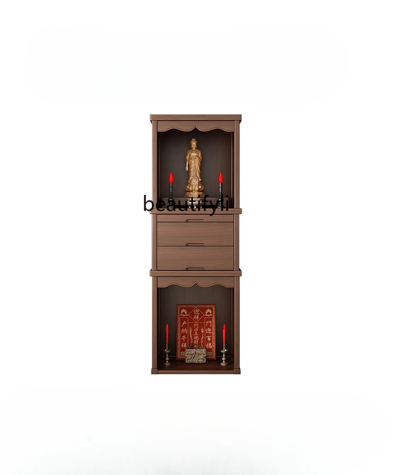 Solid Wood New Chinese Buddha Niche Clothes Closet Household Bodhisattva Altar Cabinet Black Walnut Modern Minimalist Ancestor