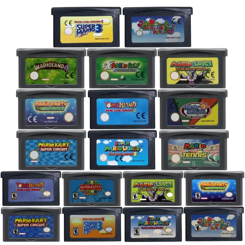 19 Estilos de Cartuchos de Jogo GBA de 32 Bits, Série Mario, Cartão de Videogame para Console Super Mario Bros ADVANCE, Wario Land4, Golf, Mario Kart