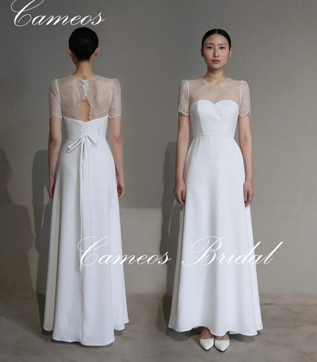 

SONDR Korea O-Neck Elegant Wedding Dress Custom Made Formal Bride Dress Ivory 웨딩드레스 Satin Lace Simple Wedding Gown Bridal