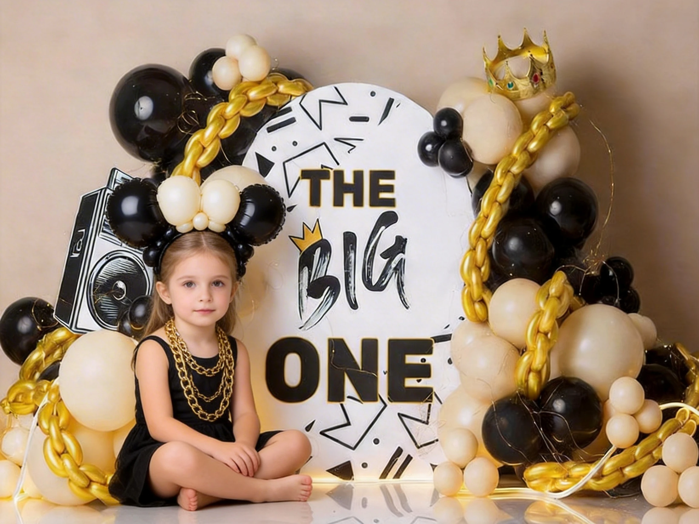 The Big One 1st Birthday Backdrop Gold Chain and Balloons Kids Adult Photography Props Child Baby Photocall Backgrounds