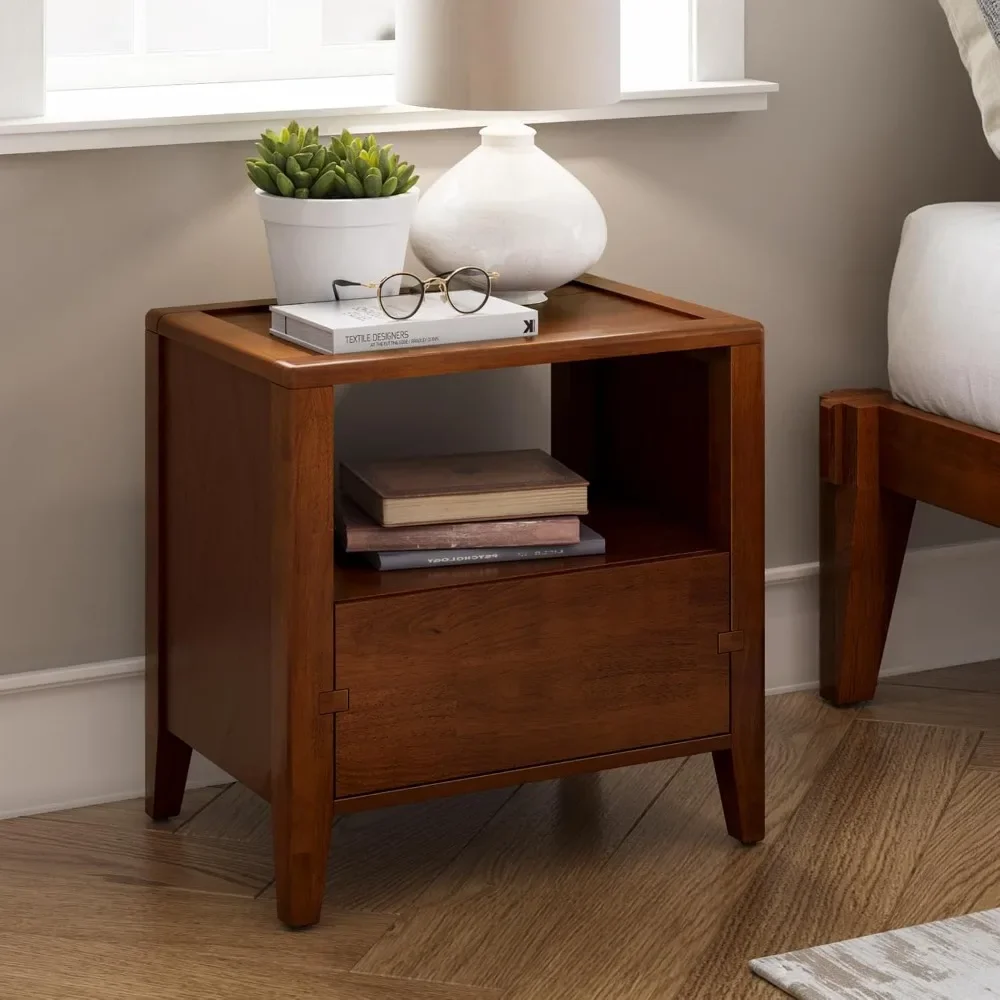 منضدة شاليبا من الخشب الصلب الحديث في منتصف القرن، طاولة جانبية بدرج واحد لغرفة النوم ومساحات المعيشة، تتطلب التجميع