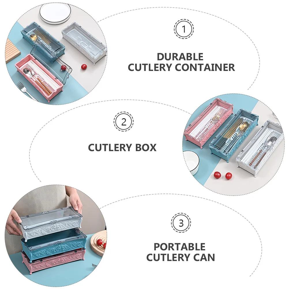 

Plastic Tableware Storage Box Transparent Chopsticks Spoon Container Random Green Blue Draining Cutlery Organizer for Kitchen