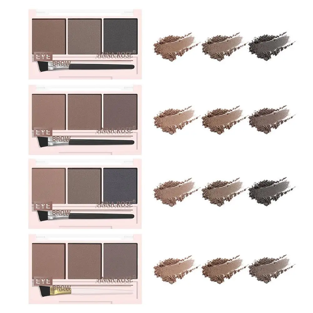 3-Color Brow Powder Set With Brush - Long-lasting, Color-resistant, Versatile Contour Makeup Set For Natural, Three-dimensional